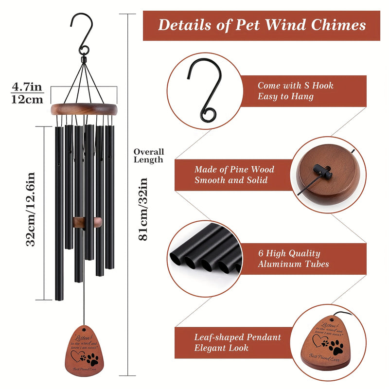 Engraved Dog Pet Memorial Wind Chimes - Heartfelt Sympathy Gift