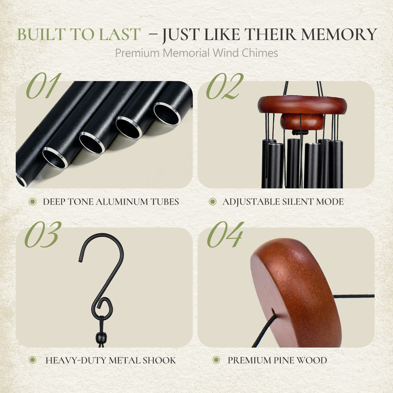 37 Inch Memorial Wind Chimes with Gift Set - Engraved Sympathy Gift