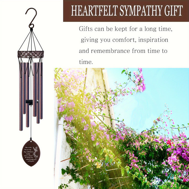 32 Inch Wooden Sympathy Wind Chimes - Bronze Garden Memorial